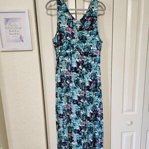 Talbots Bold Floral Maxi Dress – XL – Ruched V-Neck – NWOT – Sleeveless Knit